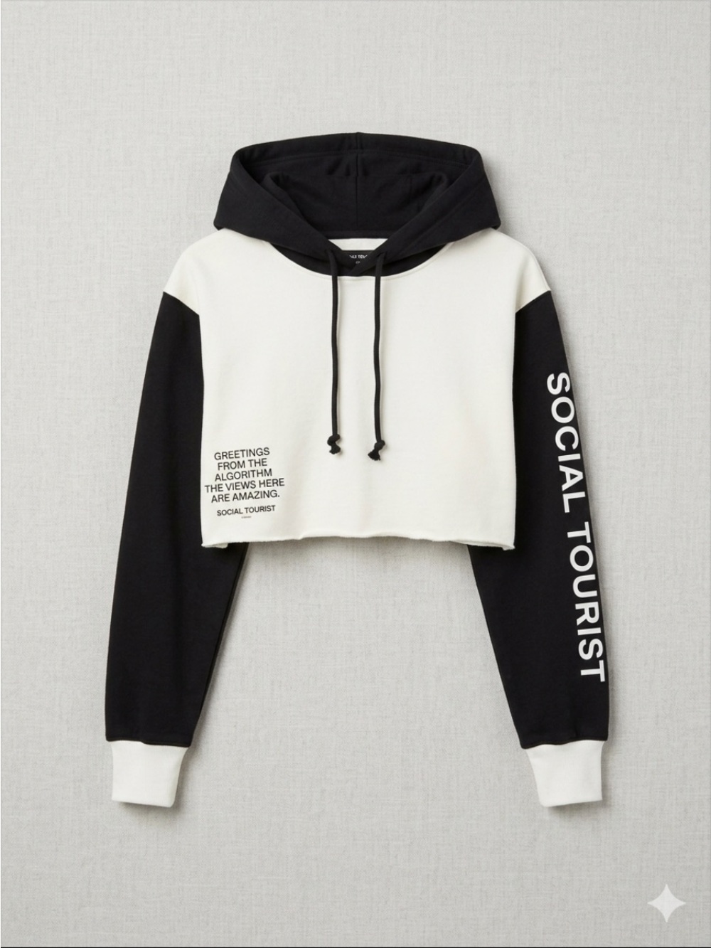 Social Tourist Black and White Cropped Hoodie